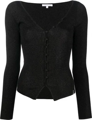 ribbed shimmery V-neck cardigan