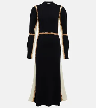 Whip-stitched wool-blend midi dress