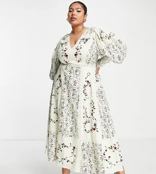 ASOS EDITION Curve floral embroidered midi dress with lace inserts
