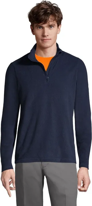 Lands' End School Uniform Men's Lightweight Fleece Quarter Zip Pullover - Medium - Classic Navy