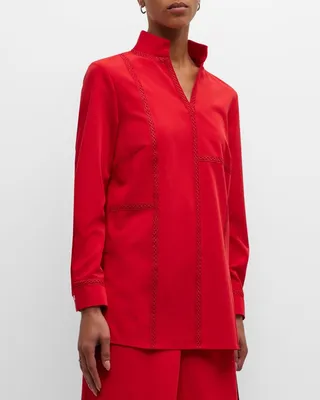 Soutache-Trim Stretch Crepe Tunic
