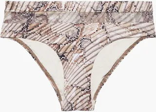 Awakening mesh-trimmed snake-print mid-rise bikini briefs
