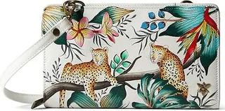 Anuschka Cell Phone Crossbody Wallet 1149 (Jungle Queen Ivory) Handbags