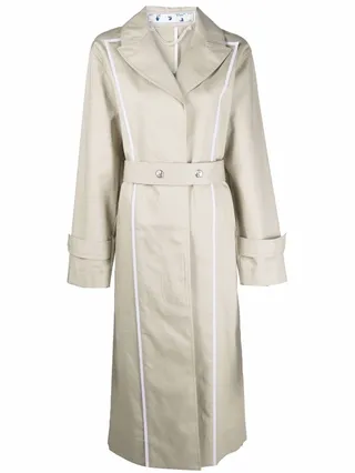 Contrast-Trim Trench Coat