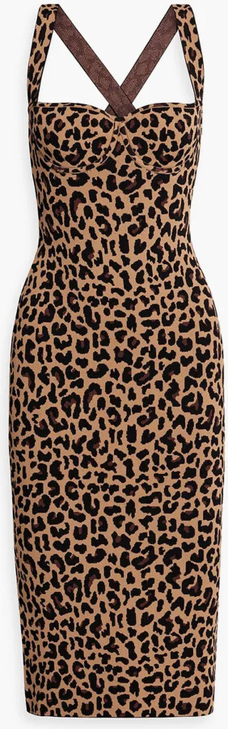 Leopard-print stretch-knit midi dress