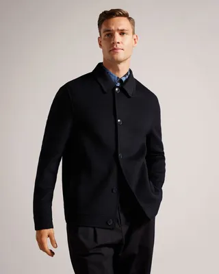 Wool Blend Collared Jacket in Navy