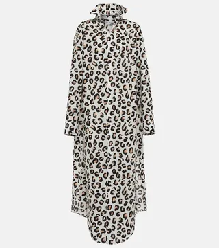 Leopard-print cotton shirt dress