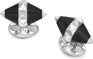 Deakin & Francis - Deakin & Francis Sterling Silver Black Enamel Pyramid Detail Cufflinks
