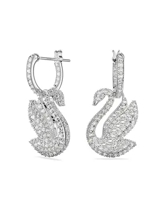 Iconic Swan Rhodium Plated Hoop Earrings