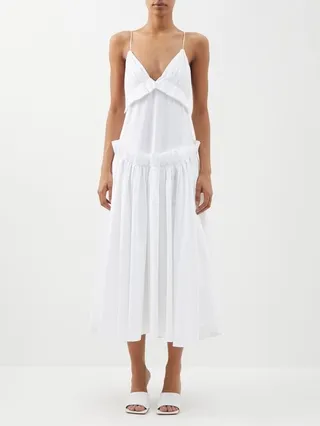 Andrina Ruffled Washed-cotton Midi Slip Dress