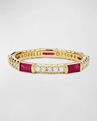 Ruby & Diamond Pinpoint Baguette Ring in 18K Gold