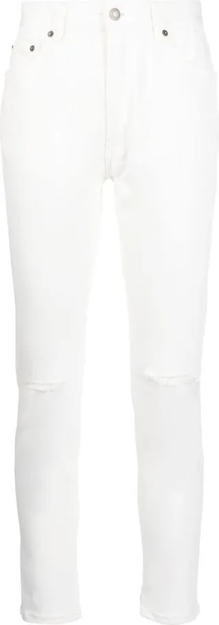 Distressed-Finish Slim-Cut Trousers