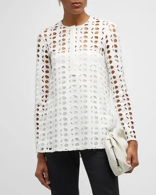 Dot Cut-Out Embroidered Blouse