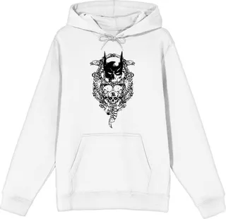 Batman Bat Mask And Three Skulls Men’s White Graphic Hoodie-Small