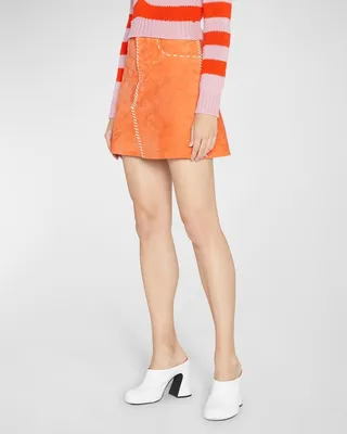 Topstitch Suede Mini Skirt