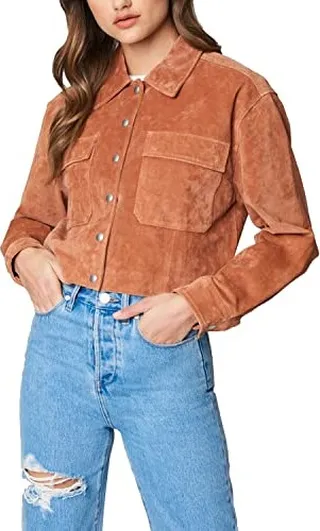 [BLANKNYC] Womens Real Suede Cropped Shirt Jacket