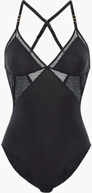 Open-back point d'esprit and stretch-jersey bodysuit