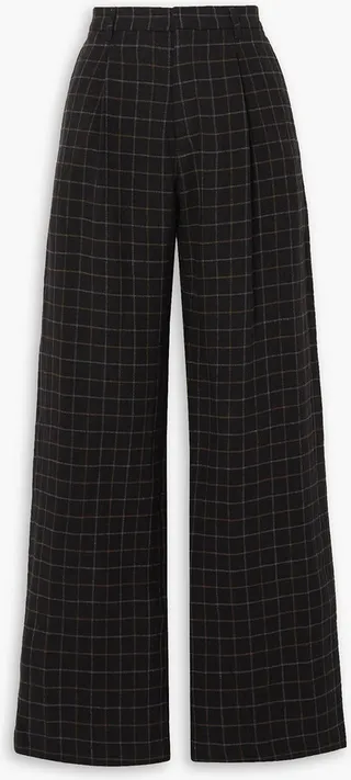 Checked linen wide-leg pants