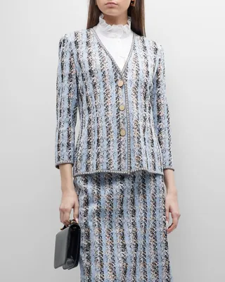 V-Neck Button-Front Tweed Jacket