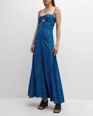 Printed Leopard Maxi Dress with Keyhole Front