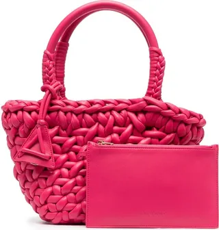 Interwoven-Design Small Leather Tote Bag