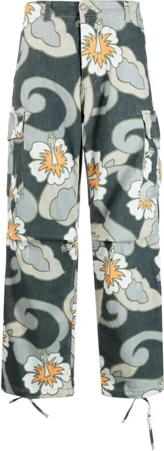 Printed Straight-Leg Cargo Trousers