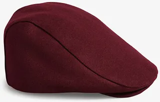 Mens Dk-red Jamessa Logo-patch Wool-blend Flat cap