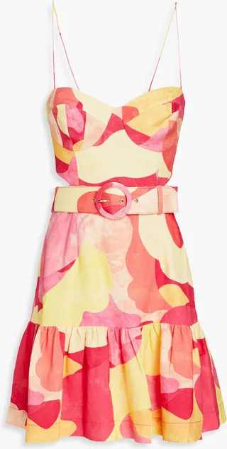 Toretta cutout printed linen-blend mini dress
