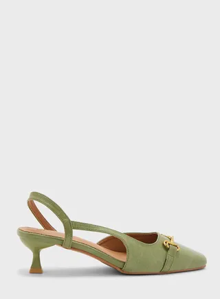Buckle Detailed Slingback Mid Heel Pumps
