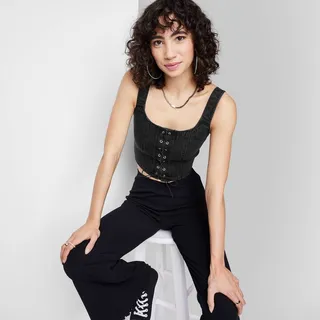 Women's Denim Lace-Front Corset Tank Top - Wild Fable™ Black Wash XXS