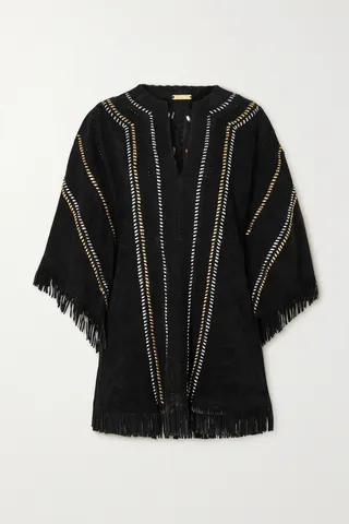 Dodo Bar Or - Leo Fringed Whipstitched Suede Tunic - Black