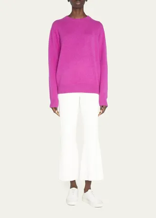 Long-Sleeve Cashmere Drop-Shoulder Crewneck Top