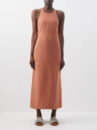 Olive Open-back Linen Dress