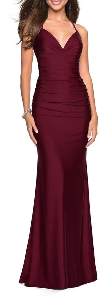 Strappy Back Ruched Trumpet Gown