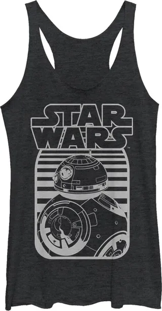 Women's Star Wars The Force Awakens BB-8 Stripe Logo Racerback Tank Top - Black Heather - X Large