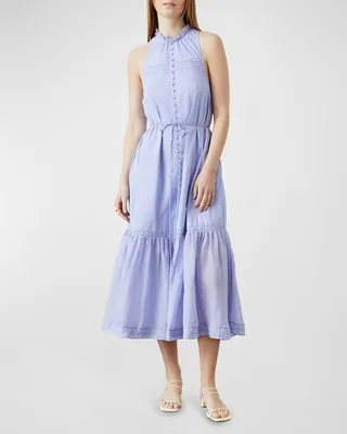 Audrey Sleeveless Flounce Poplin Midi Dress