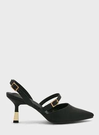 Buckle Detail Croc Effect Pointed Pump