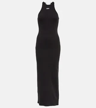 Logo cotton-blend jersey maxi dress