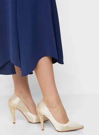 Floral Gold Feature Heel Pointed Pump