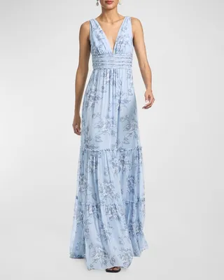 Justine Tiered Floral-Print Empire Maxi Dress