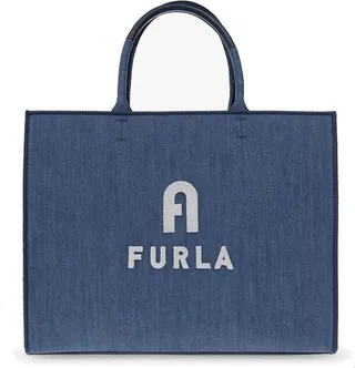 Furla Logo Detailed Denim Medium Shopper Bag