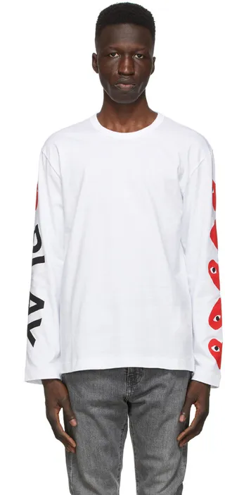 Comme des Garçons Play White Multi Hearts Big Logo Long Sleeve T-Shirt