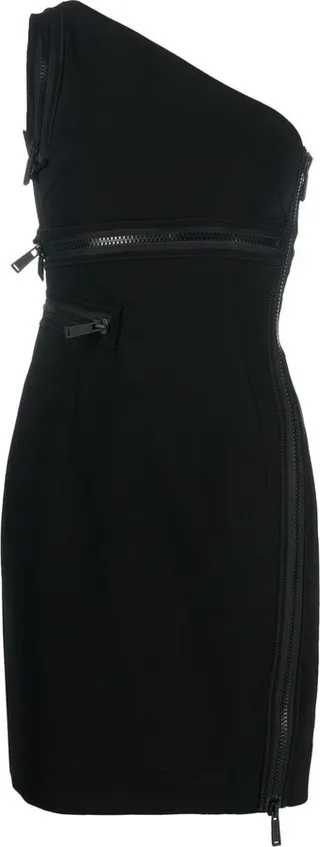 One-Shoulder Zip-Detail Minidress