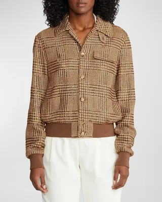 Araminta Check Beaded Tweed Bomber Jacket
