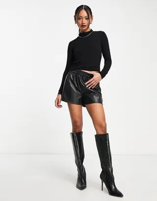 ASOS DESIGN fine knit long sleeve roll neck top in black