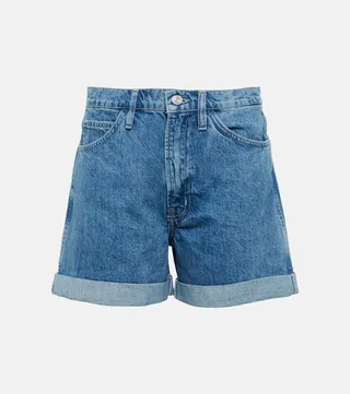 High-rise cuffed denim shorts