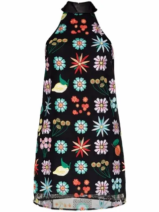Sicily floral-embroidered minidress