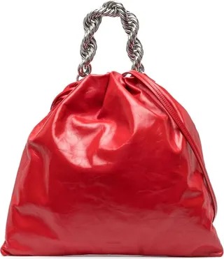 Metallic Chain-Handle Leather Tote Bag