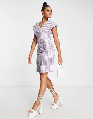 Trendyol mini shift dress in lilac gingham