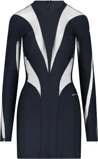 Mugler Logo Detailed Panelled Mini Dress